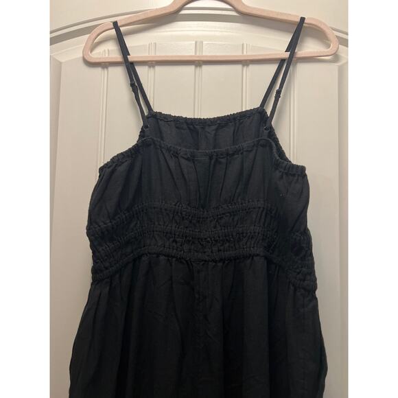 Old Navy Women Waist-Defined Linen-Blend Crop Smocked Cami Jumpsuit SZ XL Black - Picture 6 of 7